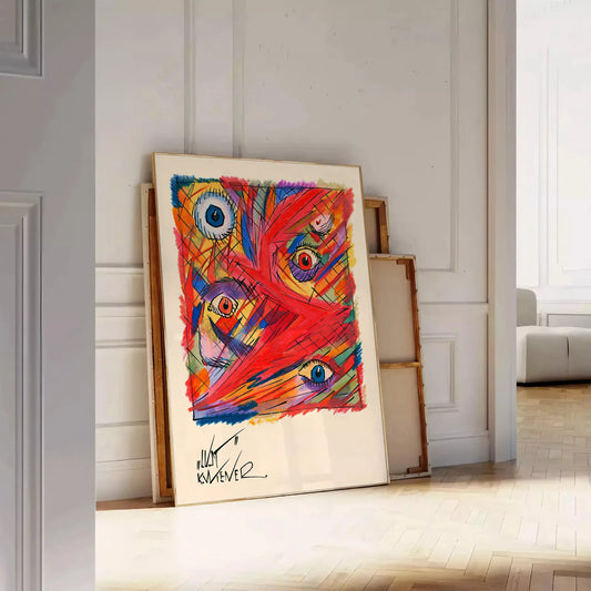 room vibrant abstract colored maximalist poster orange blue hues eye wall art unique gift artwork energy style space sizes A4 cm A0