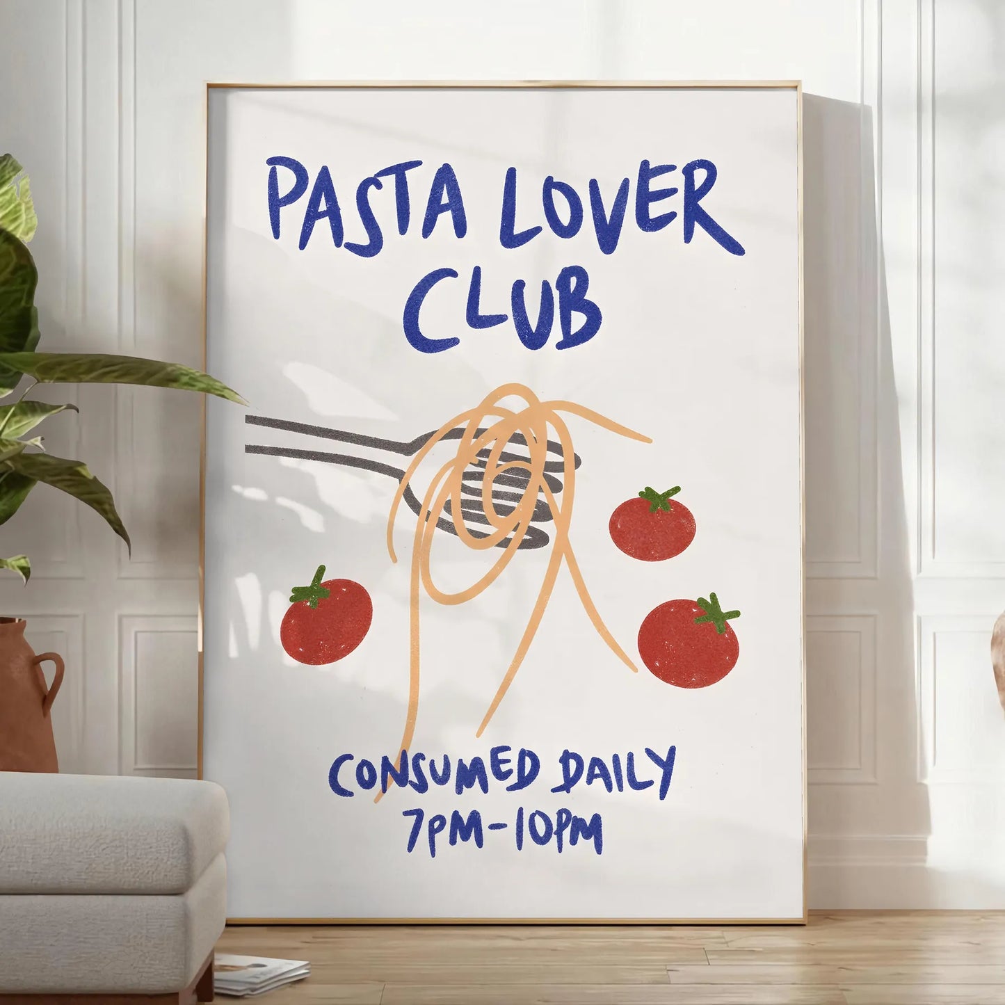kitchen decor Pasta Lover Club poster charming blue white design wall art culinary enthusiast artwork ideal gift foodies standalone print style preferences
