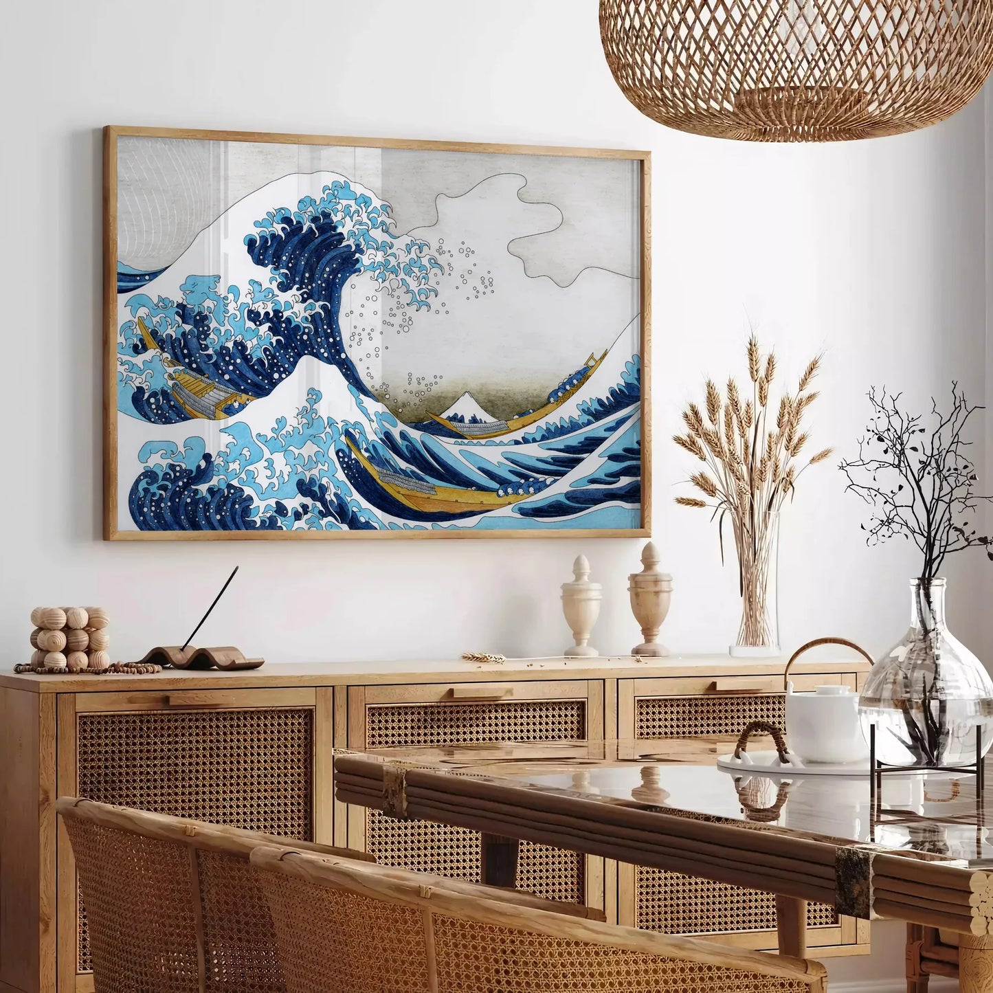 space stunning The Great Wave Kanagawa poster Hokusai vibrant green blue hues iconic Japanese artwork captivating wall art piece thoughtful gift sizes A4 cm A0 lovers