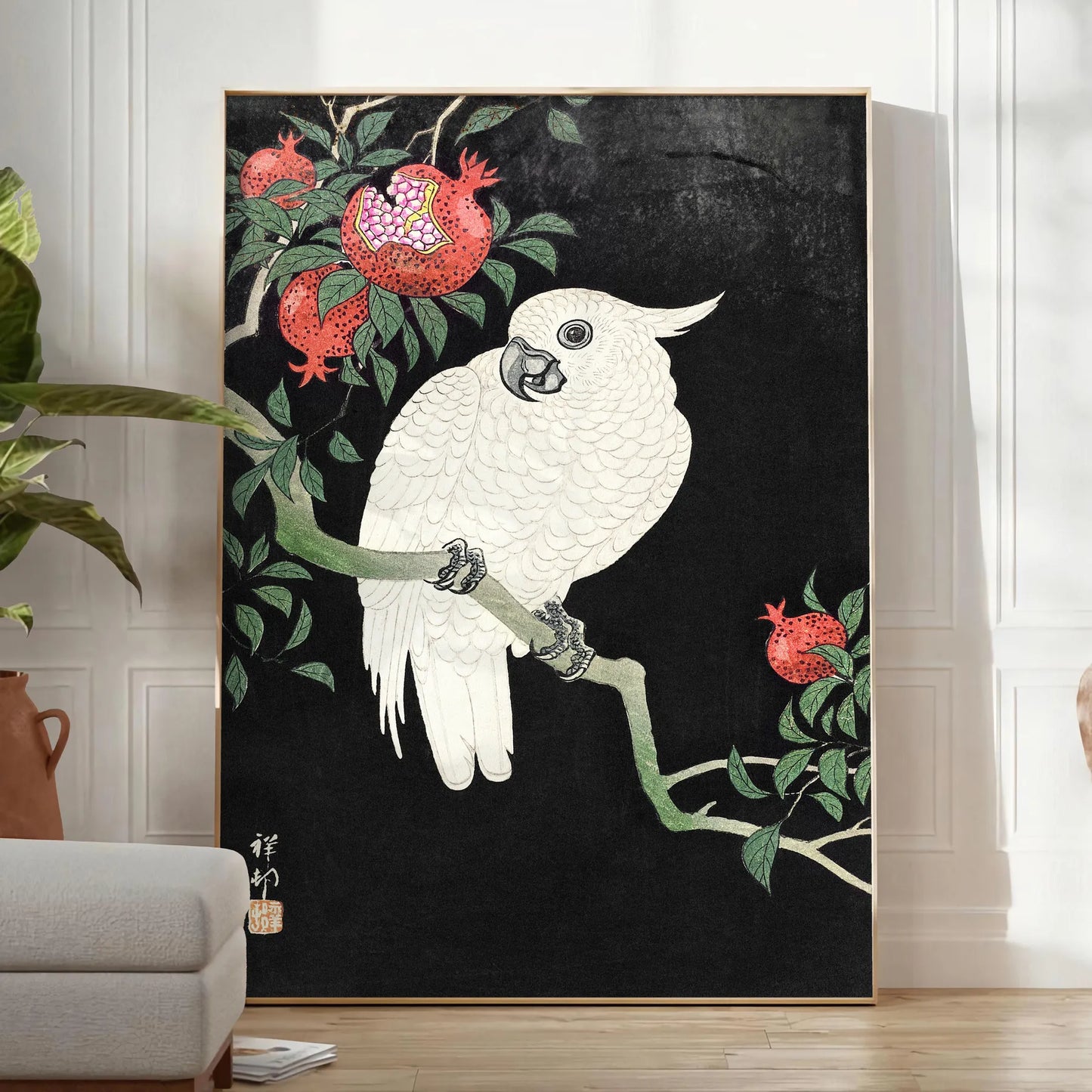 space vintage bird Japanese poster black orange hues wall art thoughtful gift unique print timeless elegance artwork decor