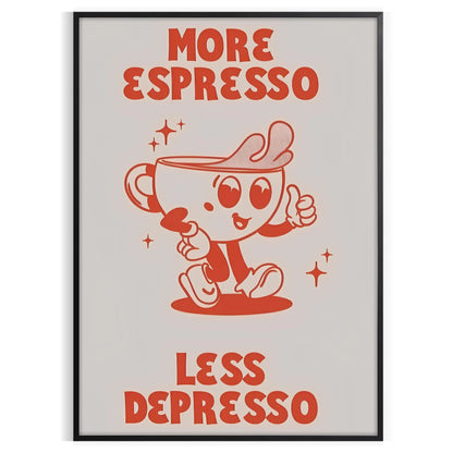 kitchen More Espresso Less Depresso poster vibrant orange blue hues gift wall art collection eye print splash motivation various sizes A4 cm A0